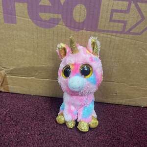 TY Beanie Boos Fantasia Unicorn Plush Gold Glitter Eyes, Pink/Rainbow